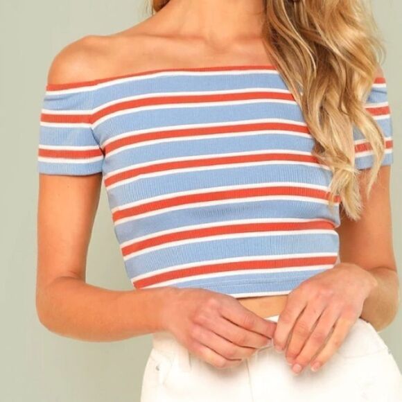 Shein Striped Crop Top - Picture 1 of 10